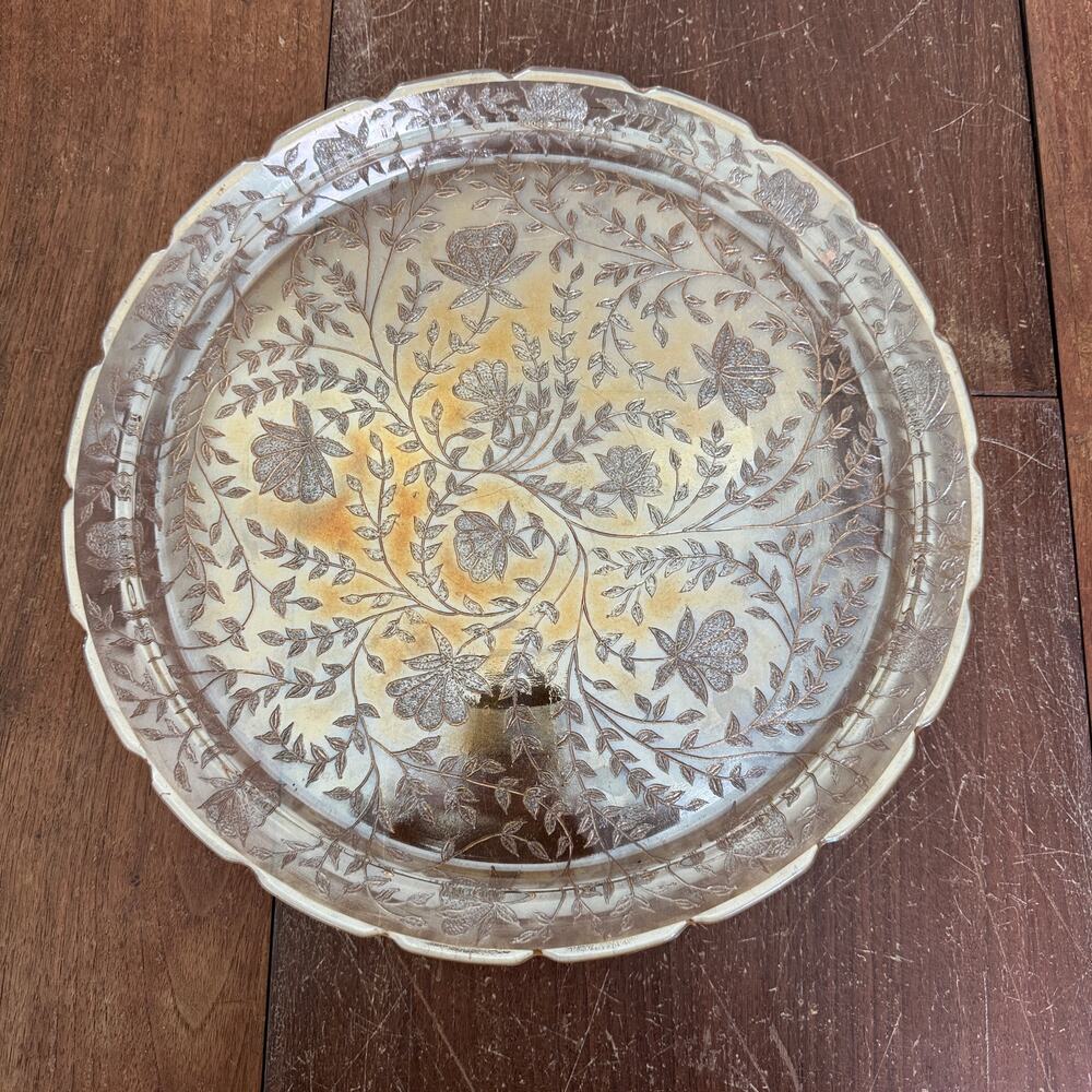 Jeannette Floragold 13" Round tray Cake Plater Serving Platter Marigold Carnival
